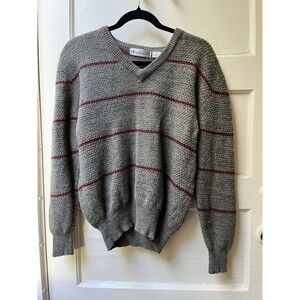 Vintage Dadcore Wool Sweater L Rustic Earthy Nature Preppy Retro Stripe Academic